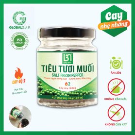 Tiêu Tươi Muối Bầu Mây - Tiêu Ăn Liền - Cấp Độ Cay 2/6 - Hũ 50g - Hồ Tiêu Vùng Trồng Đạt chuẩn quốc tế GLOBALG.A.P.